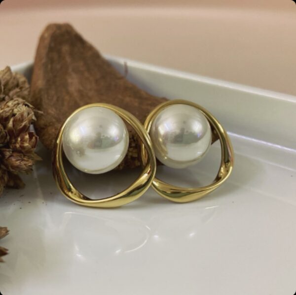 Gold Pearl Studs - Image 2